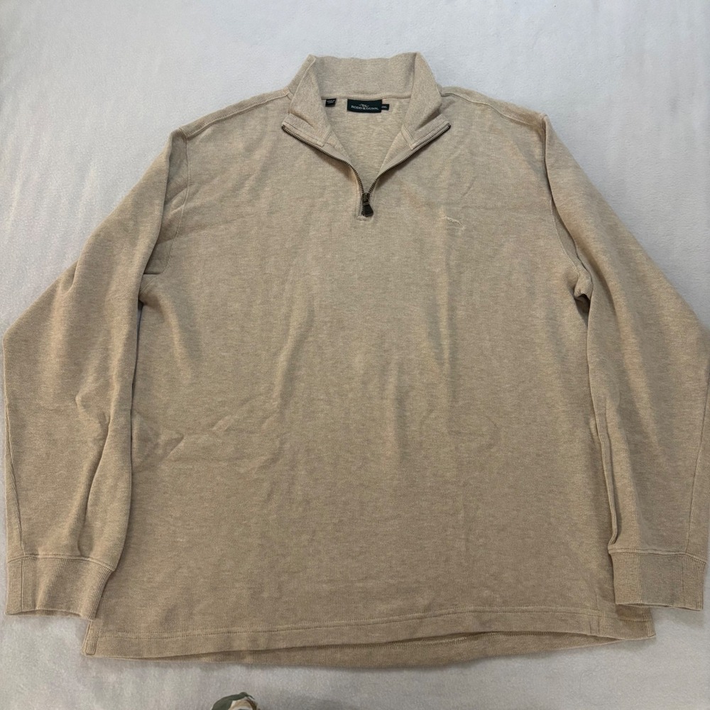 Rodd & Gunn Mens 2XL Quarter Zip Cotton Sweater Beige Oatmeal Pullover Logo